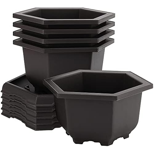 5 Pack Bonsai Pots, Hexagon Built in Mesh Plastic Bonsai Training Pots with Trays, Plant Flower Tree Growing Bonsai Planter for Garden Supplies, Yard, Office, Room, Balcony,7.4 Inch