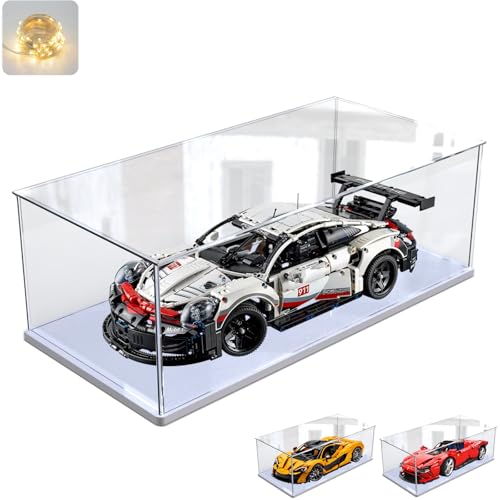 Vitrina Expositora para Lego 42172 McLaren P1 42143 42096 42156 42115 Coche Colecciones, Expositor Cajas Transparente Grande Vitrina Acrílica con Base de Madera-Plástico, Interior Blanco 60x30x20cm