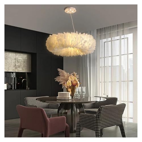 Lustre suspendu moderne plume blanche eclairage LED chaleureux - 5