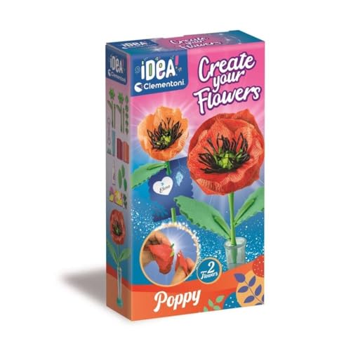 Clementoni Idea – Create your Flowers Poppy, Kit créatif pour réaliser 2 coquelicots en papier crêpe, jeu créatif pour enfants 7 ans, fabriqué en Italie, 18345