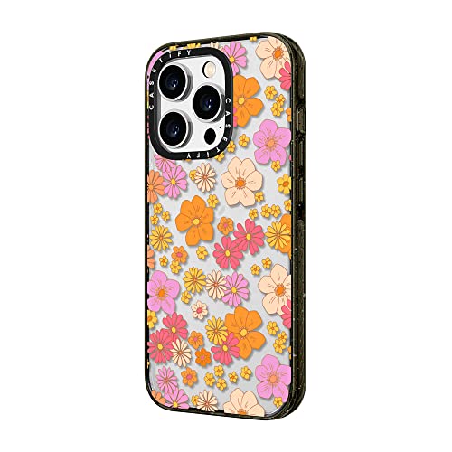 Casetify Impact Iphone 14 Pro Max Case [4X Military Grade Drop Tested / 8.2Ft Drop Protection] - Retro Boho Hippie Flowers (60S / 70S Floral Pattern On Clear Background) - Glossy Black #TOP4