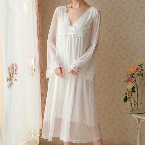 N/A Mesh Nightgown Women's Spring And Autumn Lace Lace Pajamas (Color : A, Size : Xl Code) #TOP2