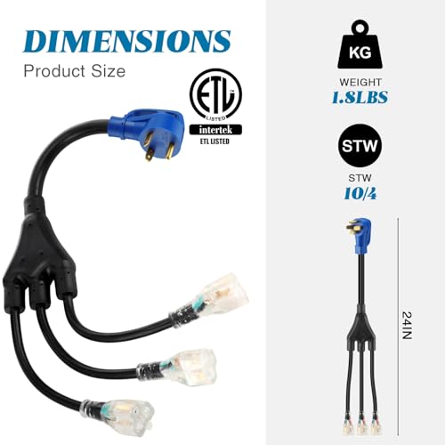 Kanayu 30A to 110V 15/20A RV Generator Adapter Cord Compatible with NEMA TT-30P to 3 x 5-15R/5-20R or 6-15/6-20R, 3 Prong Generator Plug to 3 Prong 15/20A Household Regular Connector 2FT, ETL Listed by Kanayu - Used condition - Image 3