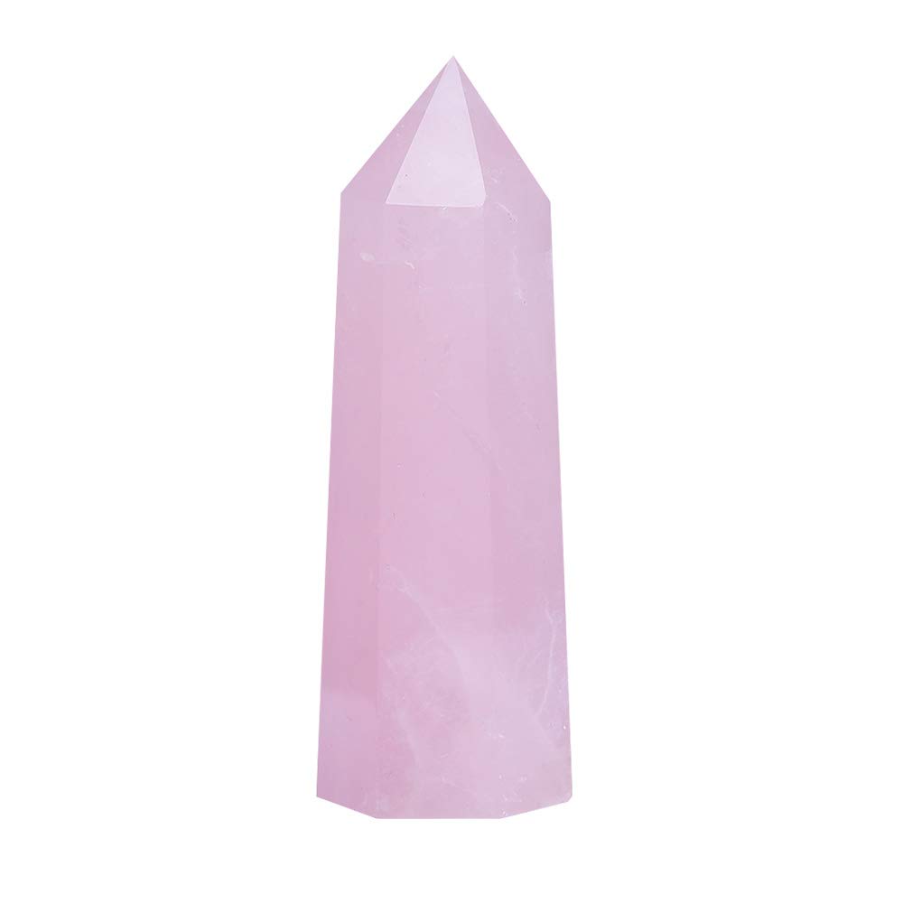 Runyangshi Large Natural Rose Quartz Healing Crystal Wand, 3.9"-4.3" (10-11cm) Crystal Tower 6 Faceted Single Point Crystal Prism Wand Natural Stones for Healing Meditation Reiki Chakra Therapy