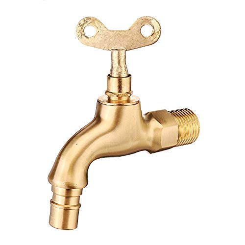 G1/2 Cucina Bagno Lavandino Rubinetto Singola Maniglia Lavatrice Acqua Rubinetto con Chiave di Blocco Rame Esterno Antifurto (A)