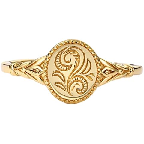 Jude Jewelers Stainless Steel Leaf Flower Signet Style Wedding Statement Promise Anniversary Engagement Ring (Gold, 7) Cover