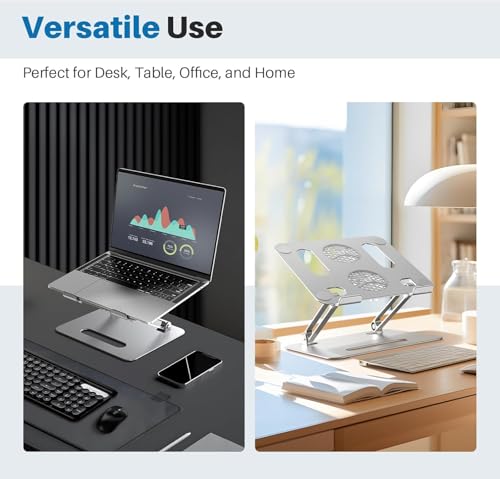 Adjustable Laptop Cooling Stand with 2 Quiet Fans & RGB Lighting, Aluminum Alloy & Foldable Ergonomic Design for MacBook, Lenovo, ASUS, Dell 10-16 Inch, Perfect for Gaming, DJ, Office - Silver by YICOSUN - Used condition - Image 4