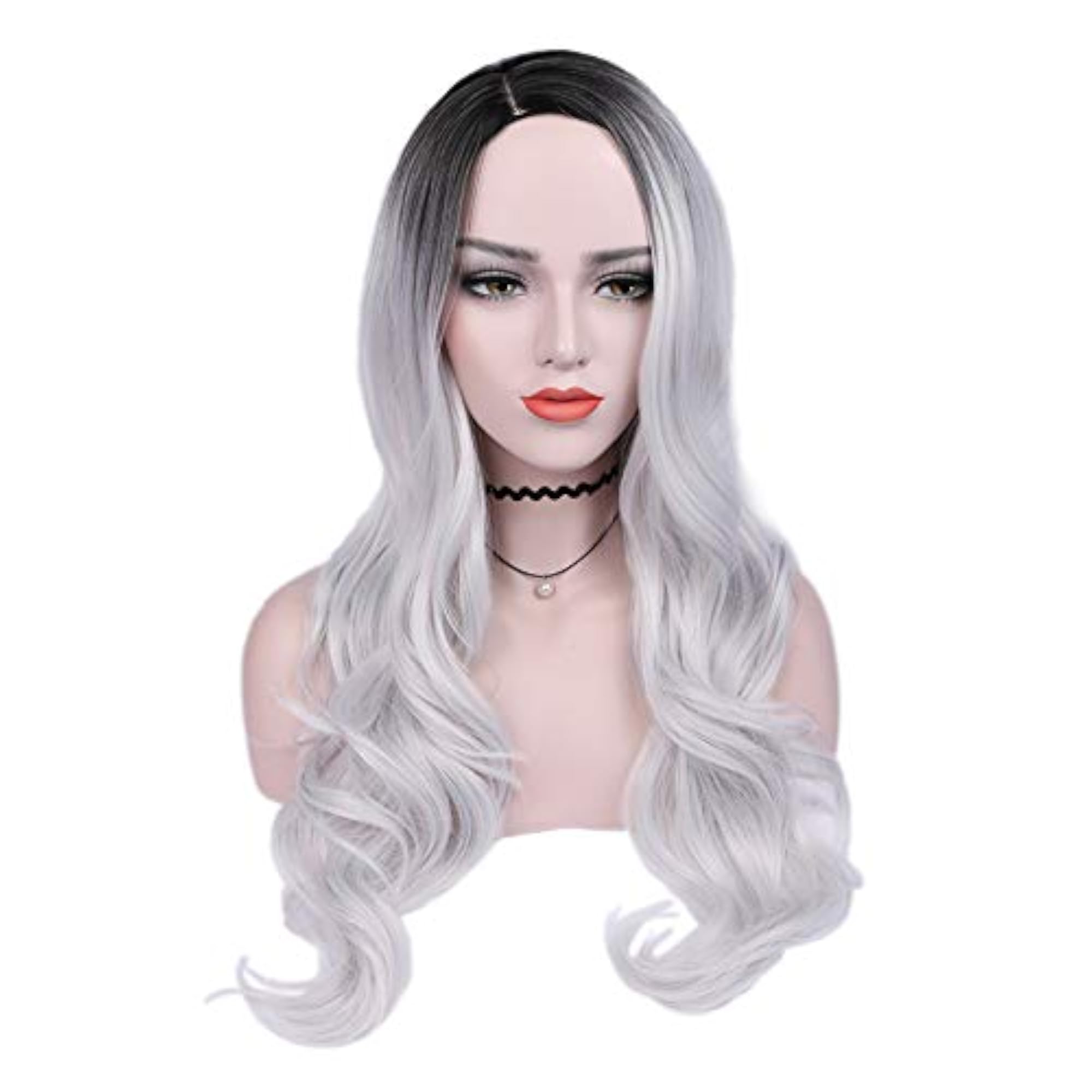 Ombre Wig Black To Gray Long Wavy Synthetic