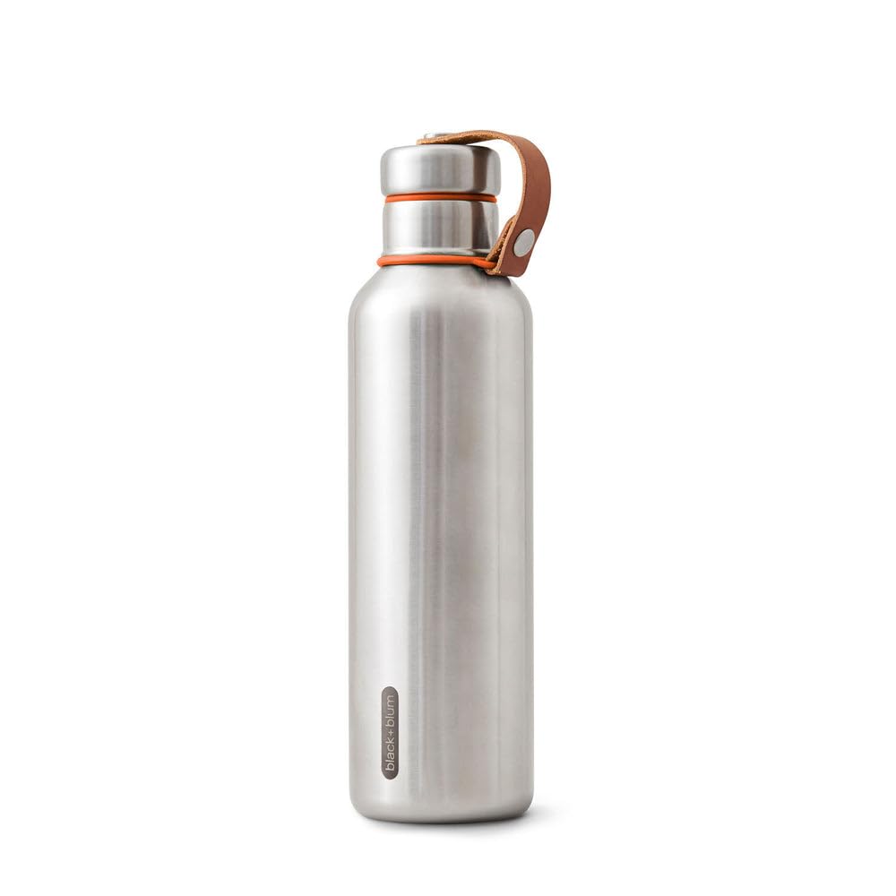 BLACK + BLUM Isolierte Trinkflasche | Orange | 750 ml | vakuumisolierte Edelstahl Trinkflasche | bis zu 12h heiß & 24h kalt | 100% auslaufsicher | modernes Retrodesign | BPA-frei | Thermoskanne | orange, Retrodesign, Kunstleder-Trageschlaufe, verstärkter