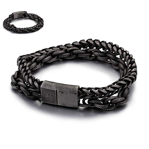 ZIXUAN Pulsera de Cadena Trenzada Doble Pulsera y Brazalete de Acero Inoxidable para Hombre de Cadena Pesada Pulsera de joyería para Hombre Estilo Punk