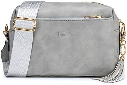 Roulens Small Crossbody Bag with 3 Zip Compartments,Vegan Leather Phone Bag for Women,Shoulder Bag with Adjustable and Removable Wide Strap