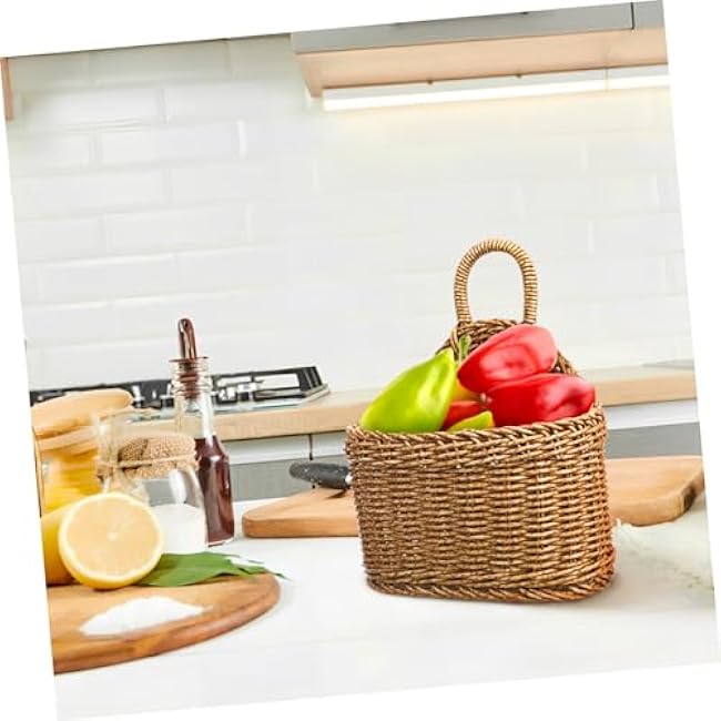 Ciieeo Small Woven Storage Basket Kitchen Hanging Basket Rattan Garlic Holder