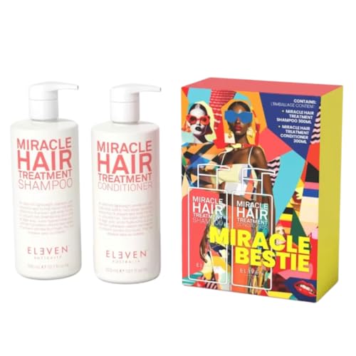 Eleven Australia Miracle Hair Treatment Shampoo & Conditioner Set – 300ml Each, Hyaluronic Acid for Hydration, Frizz Control, Split End Prevention – Coconut & Lime Fragrance for Dry & Colored Hair