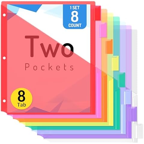 Forvencer 8 Count Dividers with Pockets, 8 Tab Dividers for 3 Ring Binder with Pockets, Subject Dividers with Pockets, Premium Quality Notebook Dividers with Pockets, Vibrant Color, 1 Set Cover