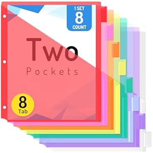 Forvencer 8 Count Dividers with Two Pockets, 8 tab Binder Dividers for 3 Ring Binder Organizer, Multicolor, 1 Set
