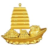 Otbushit Estatua de Barco Dorado, decoración Feng Shui, símbolo de Escritorio de Oficina en casa, Buena Fortuna, Prosperidad, aleación, Modelo de velero, Estante para Sala de Estar, 3, 9 Pulgadas