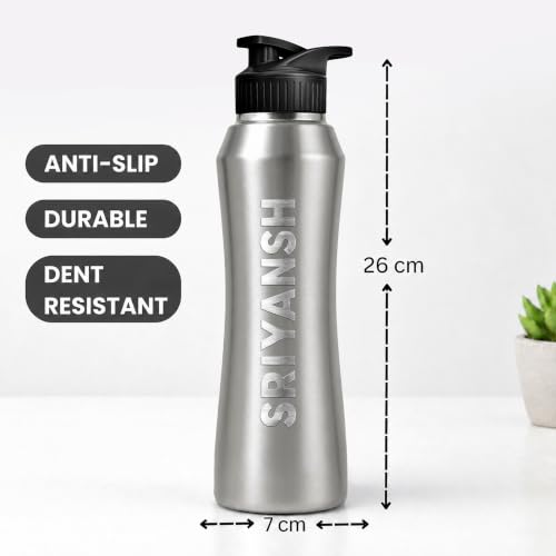 Image of Speedex Customised Stainless Steel Sipper Water Bottle 1 Ltr with Engraved Name - Personalised Flip Cap Bottle for Kids, Adults, School, Sports, Gym, Silver, Set of 1