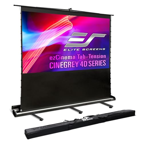 Image of Elite Screens ezCinema Tab-Tension CineGrey 4D, 123-inch 16:9, Manual Floor Pull Up ISF Ceiling Ambient Light Rejecting, Portable Home Office Classroom Projector Screen with Carrying Bag, FT123UH-C4D