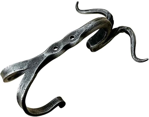 Miniatura 4 de Cabeza de toro forjada a mano, doble gancho de hierro forjado hecho a mano, gancho rústico montado en la pared con soporte para anillo, decoración