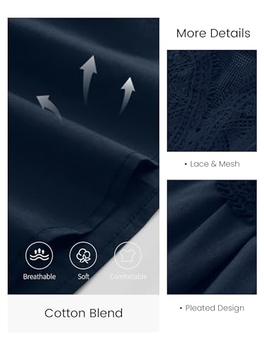 Funlingo Lace Tops for Women Poplin Mesh Cute Blouses Dressy Casual Sleeveless Flared Swing Tank Top Crew Neck Shirt Intricate Back Design Navy Blue M — view 5