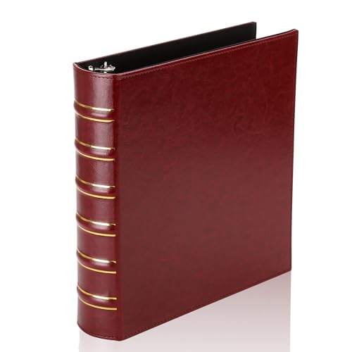 Image of LETVPVOW Vintage Hardback 3 Ring Binder 1.5 Inch, Professional Leather Binder 3 Ring, Three Ring Binders Fits 8.5 x 11, D Ring Binders for Photo Album, Home, School and Office Supplies- Dark Red