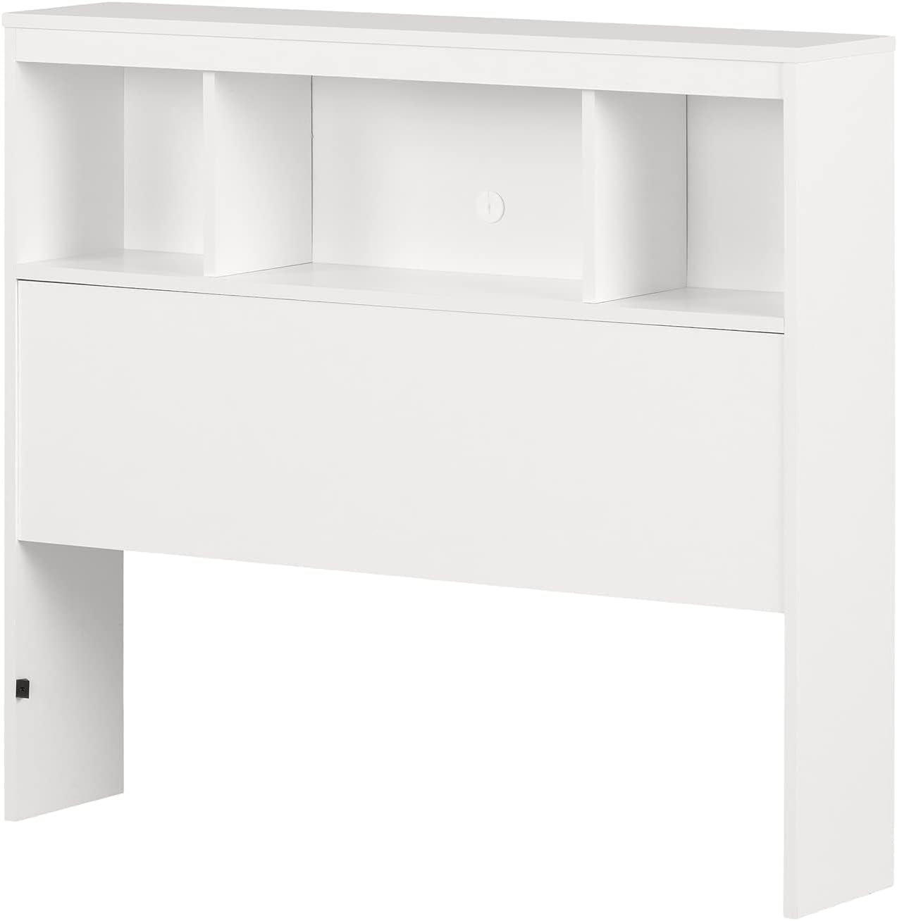 BOWERY HILL Contemporary Wood Twin Bookcase Headboard, Pure White Finish, 41 in W x 8.5 in D x 36.25 in H, 3 Shelves, Wire Management Hole, Kids Bedroom Furniture, Durable Laminated Particle Board