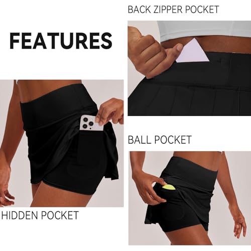 PINSPARK Saias de tênis plissadas para mulheres com bolsos curtos cintura alta atlética golfe skort