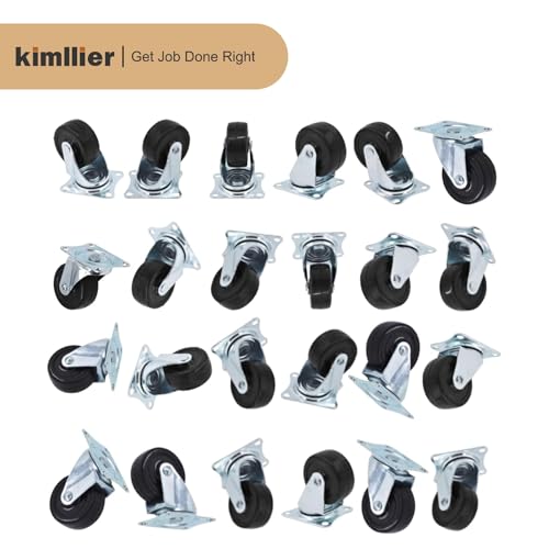 kimllier 24Pcs 2 Inch Heavy Duty Polyvinyl Chloride Swivel Caster Plate Casters Without Brake Wheels Black