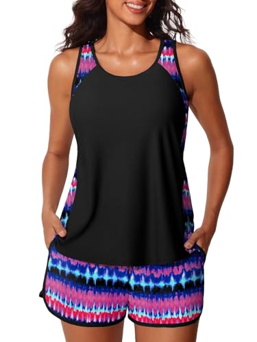 Image of Summer Mae Blouson Tankini Swimsuits for Women 2026 Tummy Control Two Piece Bathing Suits with Sporty Pockets Swim Shorts