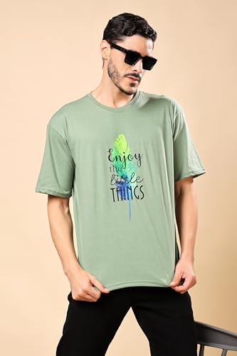 Image of London Hills Men's Cotton Oversized Fit Casual Printed Round Neck, Oversized Longline Drop Shoulder Boho Style T-Shirt