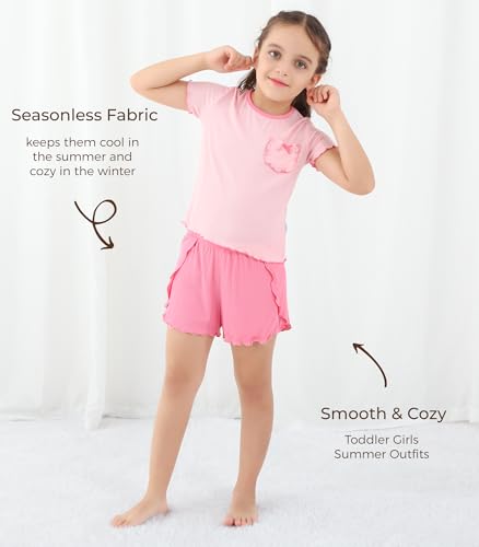 Image of Baby Girls Outfits Sets Summer Tee and Shorts Toddler 2-Piece Set for Kids Cooling Clothes,Viscose Made from Bamboo