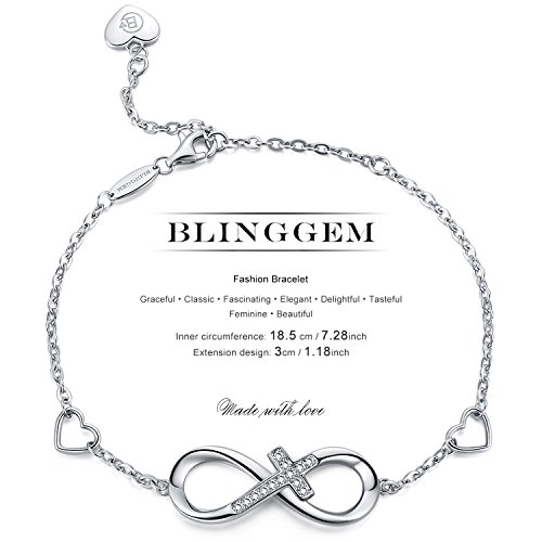 BlingGem Bracelet for Women Infinity Cross 925 Sterling Silver Cubic Zirconia Religious Cross Infinity Love Charm Bracelet Birthday Jewelry Gifts for Women Wife2