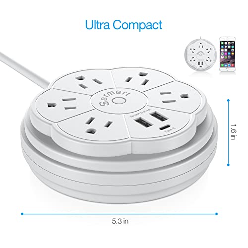 Retractable Power Strip, 5 Outlet Flat Plug Strip With Smart Usb Ports And Type-C Port, 900J Surge Protector, 125V/13A, 3.3Ft Retractable Extension Cord, Portable & Neat For Travel/Home/Office, White #TOP4