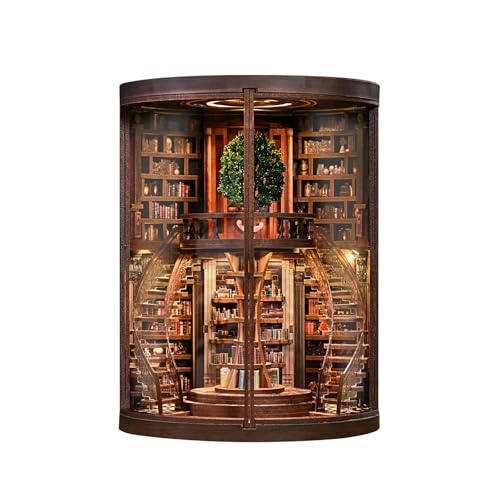 DIY Miniature House Kit, Book Nook Kit, 3D Wooden Puzzles Bookshelf Craft Kits, Dollhouse Kit with LED Light, Mini Building Kit for Adults Teen to Build (Dreamy Bookstore)