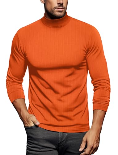Zengjo Men Thermal Shirt Long Sleeve Mock Neck(Orange,L)