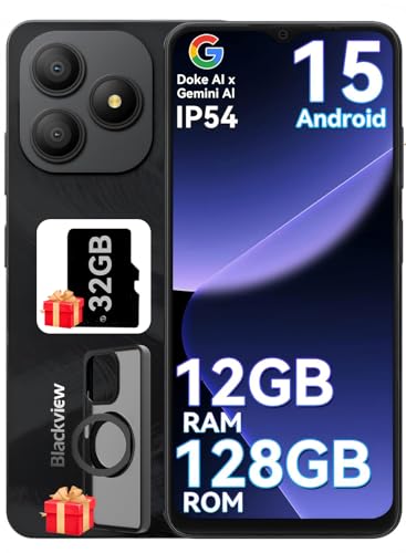 Blackview Wave 9C Handy Ohne Vertrag, Android 15 Phone, 12GB+128GB/2TB TF, 6.56', 5000mAh Smartphone Ohne Vertrag Günstig, IP54, 13MP+8MP, Fingerabdruck/GPS/OTG/Ring-Halter Handyhülle