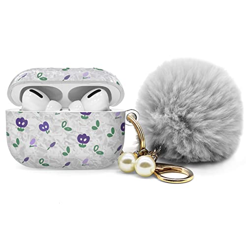 Image of Lopnord for AirPods Pro Case Cute, Cover for AirPods Pro Case Cover Cute with Keychain for Women Girls, Hard Protective Skin with Keychain Pom pom Ball for Airpod Pro Charging Case (Blue Flower)