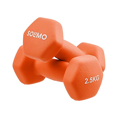 Image of Amazon Brand - Solimo Neoprene Dumbbell 2.5kg, Set of 2 (Orange)