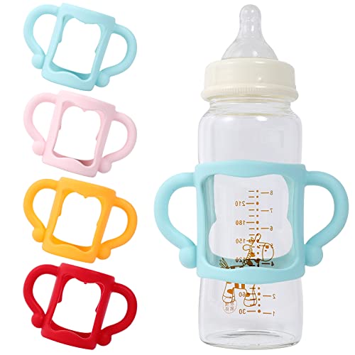 Image of (4-Pack) Baby Bottle Handles Compatible with Dr Browns or Other Narrow Baby Bottles, Soft Silicone Easy Grip Holder