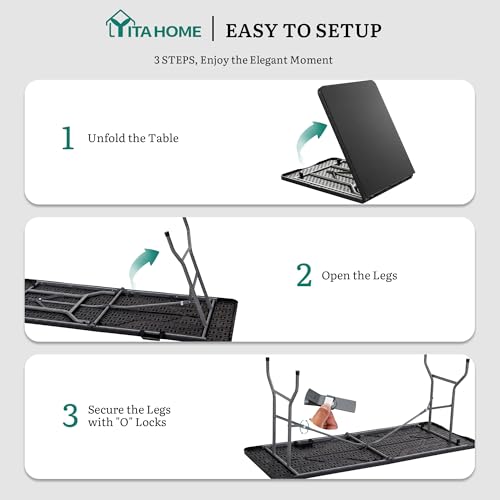 YITAHOME 6ft Folding Tables Heavy Duty Folding Table with Carrying Handle Plastic Fold up Table for Outdoor Camping Picnic Parties/Indoor Events All in Black by YITAHOME - Image 6