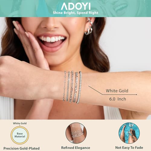 Image of adoyi Gold Bracelets for Women, 14K Gold Plated Stackable Bracelet Stack Set Adjustable Charm Paperclip Chain Cuban Link Layered Waterproof Jewelry Sets Gifts for Womens 6.5 Inch