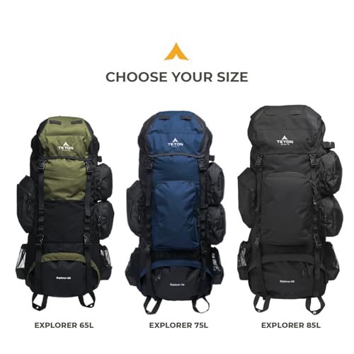 Teton 75L Explorer Internal Frame Backpack for Hiking, Camping, Backpacking, Rain Cover Included - Thumbnail 6