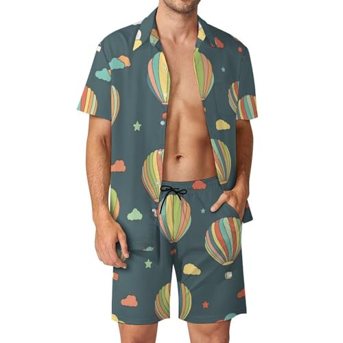 Chemise Hawaïenne Homme Montgolfière Ensemble 2 Pièces Léger pour Tenue de Plage et Soirée Été S