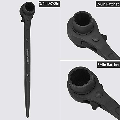 MAXPOWER 2 Pieces Spud Ratchet Set, 3/4 Inch x 7/8 Inch Dual Socket Spud Ratchet, 17mm x 19mm Metric Spud Ratchet Scaffold Wrench