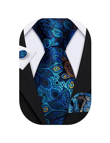 Image of Barry.Wang Flower Ties for Men Handkerchief Cufflinks Set Wedding Necktie Set Party