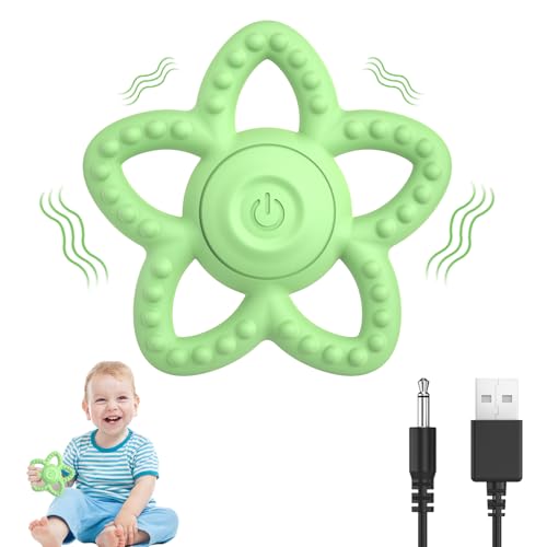 Vibrating Sensory Chew Toy - Dual Use Teethers for Babies 3-6 Months/6-18 Months & Autism Chew Toys, Baby Teething Toys with 3 Vibration Modes, Sensory Toys for Kids with Autism(Green)