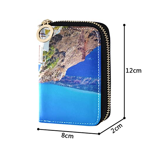 Oia town on Santorini Island Greece Famous houses and ChurchesGrey Credit Card Coin wallet, RFID Blocking Compact Women Leather Card Holder, Key Change Organizer, Zipper Purse Clutch Pouch4