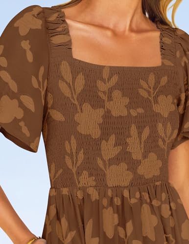 Image of ZESICA Wedding Guest Dresses for Women Summer 2026 Boho Floral Midi Dress Flowy Beach Vacation Graduation Long Dresses