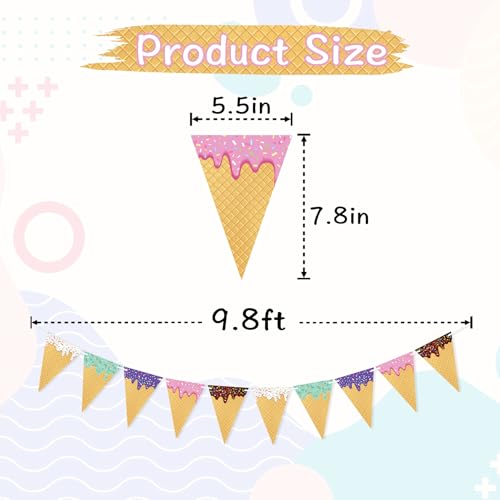 Image of VILIFEVER Ice Cream Cone Banner for Birthday Party Decorations Garland Ice Cream Theme Baby Shower Supplies Wedding Bar Sign Donut Grow Up Photo Backdrop Favors