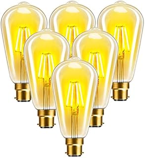 Vintage Edison Light Bulbs, TopLeder B22 Dimmable LED Bulb Bayonet Cap LED Filament Bulbs, 4W(40W Equivalent) 2700K Warm White, ST64 Amber Glass Decorative Bulbs, No Flicker Retro Bayonet Bulbs 6-Pack